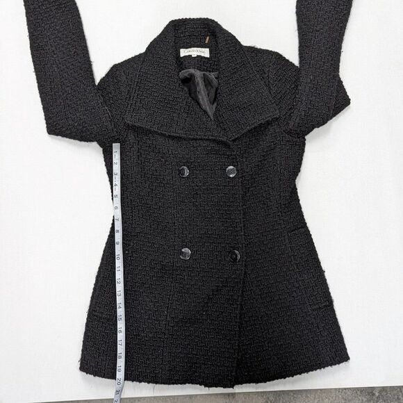 Calvin Klein Size XS Women's Black Textured Fit & Flare Wool Blend Pea Coat - Picture 12 of 12